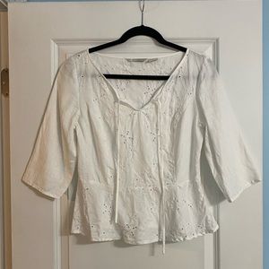 Tweeds White Eyelet Lace 100% Linen Top